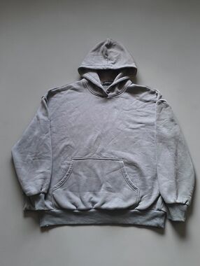 Hoodie Mens Unisex XL Oversized Grey Cotton Blend Fleece Pullover Sweatshirt